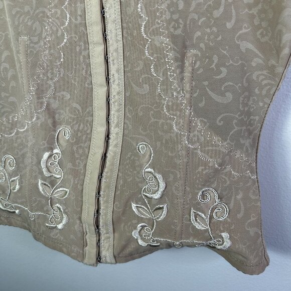 Danbali beige 15 hook boned floral corset size XXL - Picture 7 of 8